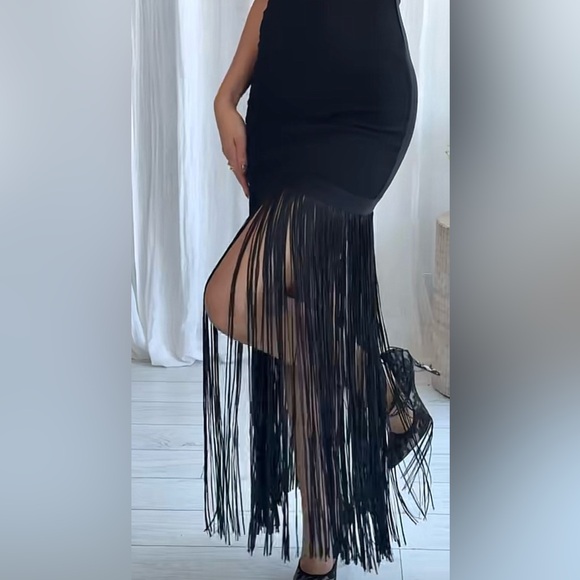 NWT ZARA LONG STRETCH FRINGE DRESS SIZE S - Picture 5 of 12